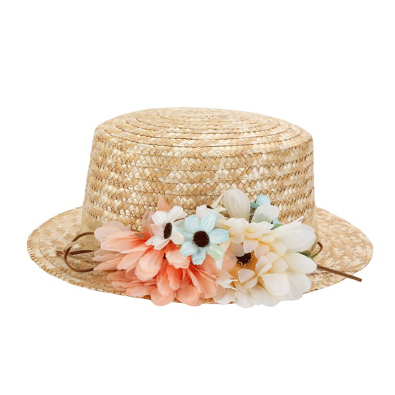 Sombrero Canotier con cinta y Flores