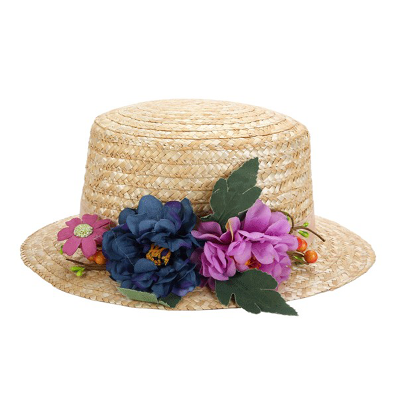 Sombrero Canotier con cinta y Flores